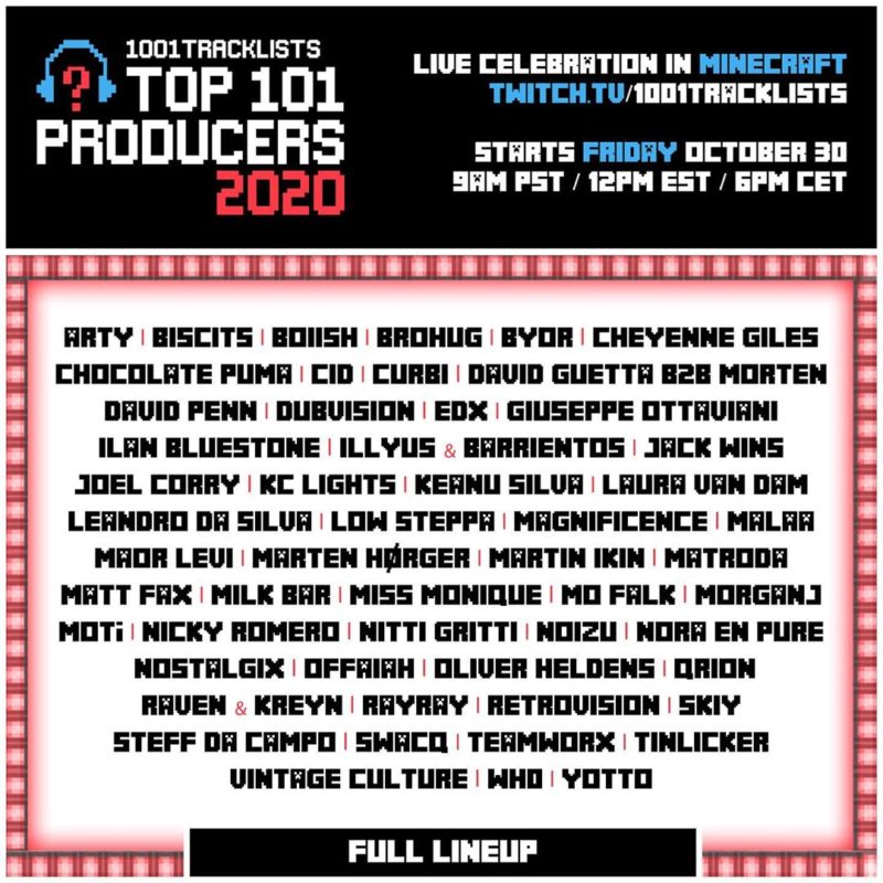 1001 Tracklists Top 101 Producers 2020 celebration is announced