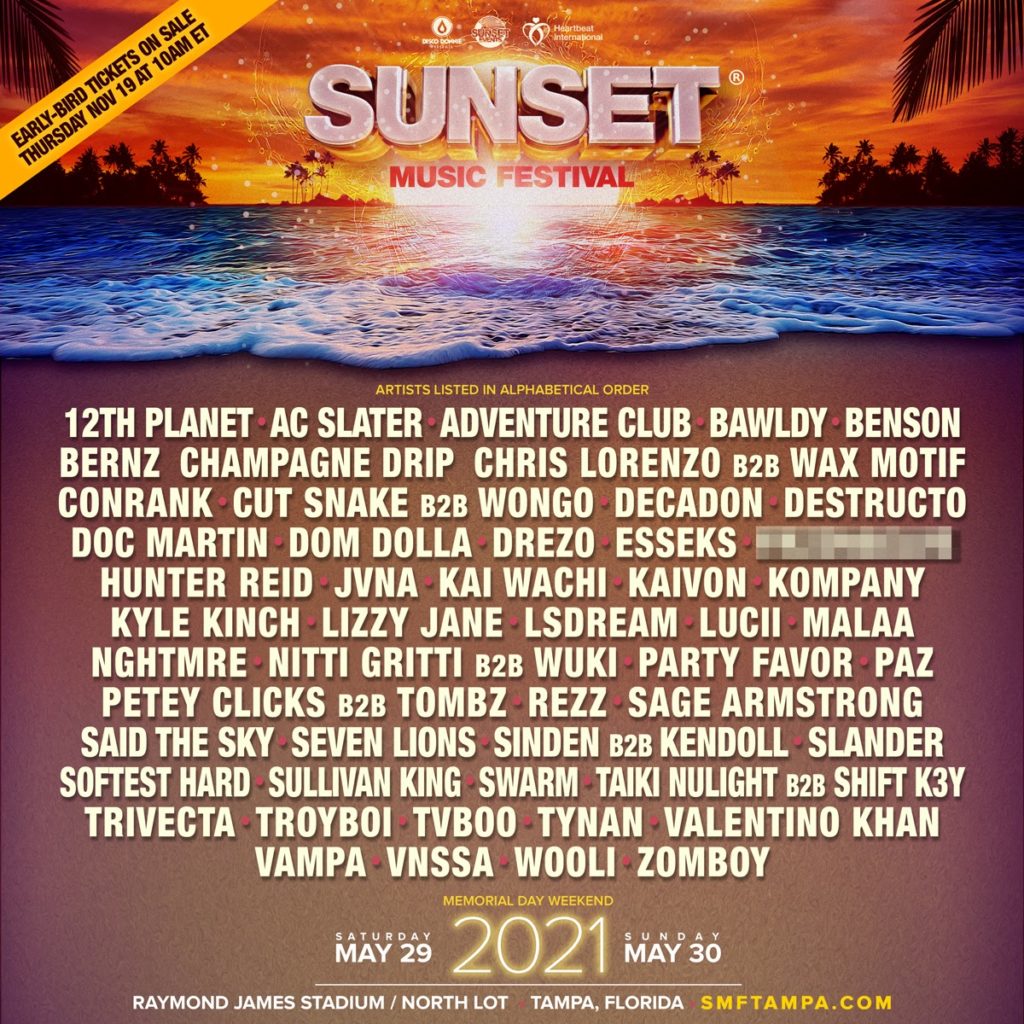 Sunset Music Festival 2021 phase-one lineup
