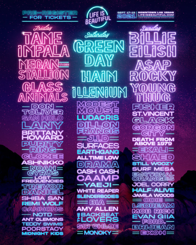 Life Is Beautiful 2021 reveals its daily lineups