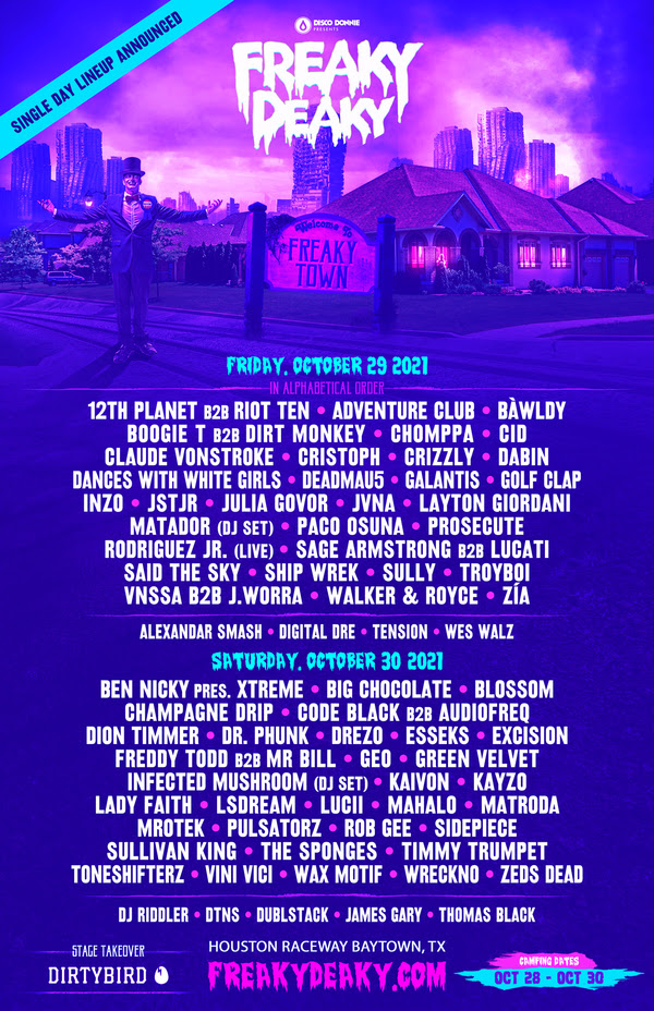 Freaky Deaky 2021 lineup by day