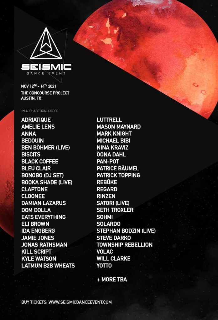 Seismic Dance Event 2021 Phase One Lineup